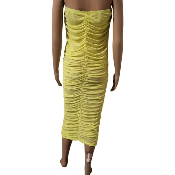 NWOT KTOO Shirring Tube Dress - Highlighter Yellow (Size L) - Picture 5 of 9
